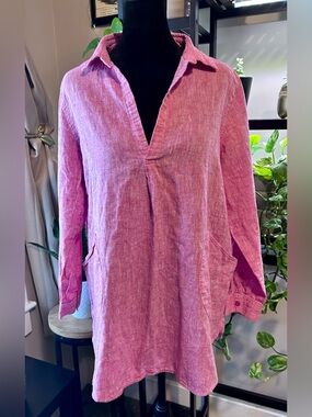 Forcynthia Beachwear Women’s Pink Linen-Cotten Blend Tunic Top
